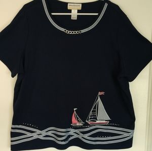 Alfred Dunner Ladies 2X Navy Nautical Tee